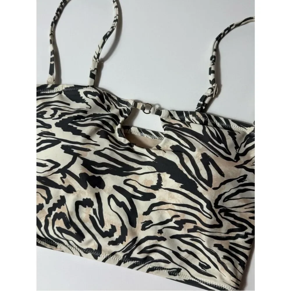 Aerie NWOT Scoop Bikini Top Size S Neutral Animal Print Cutout Swim